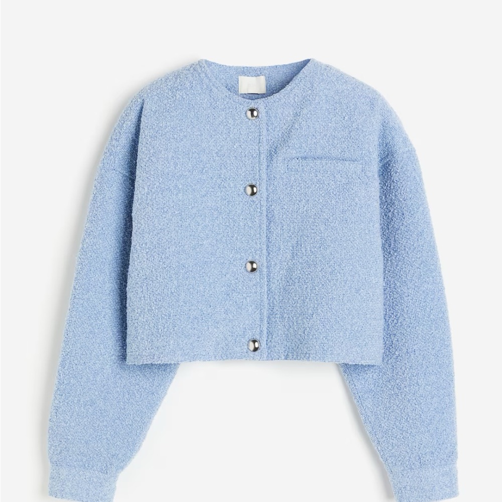 H&M Light Blue Boucle Cropped Jacket